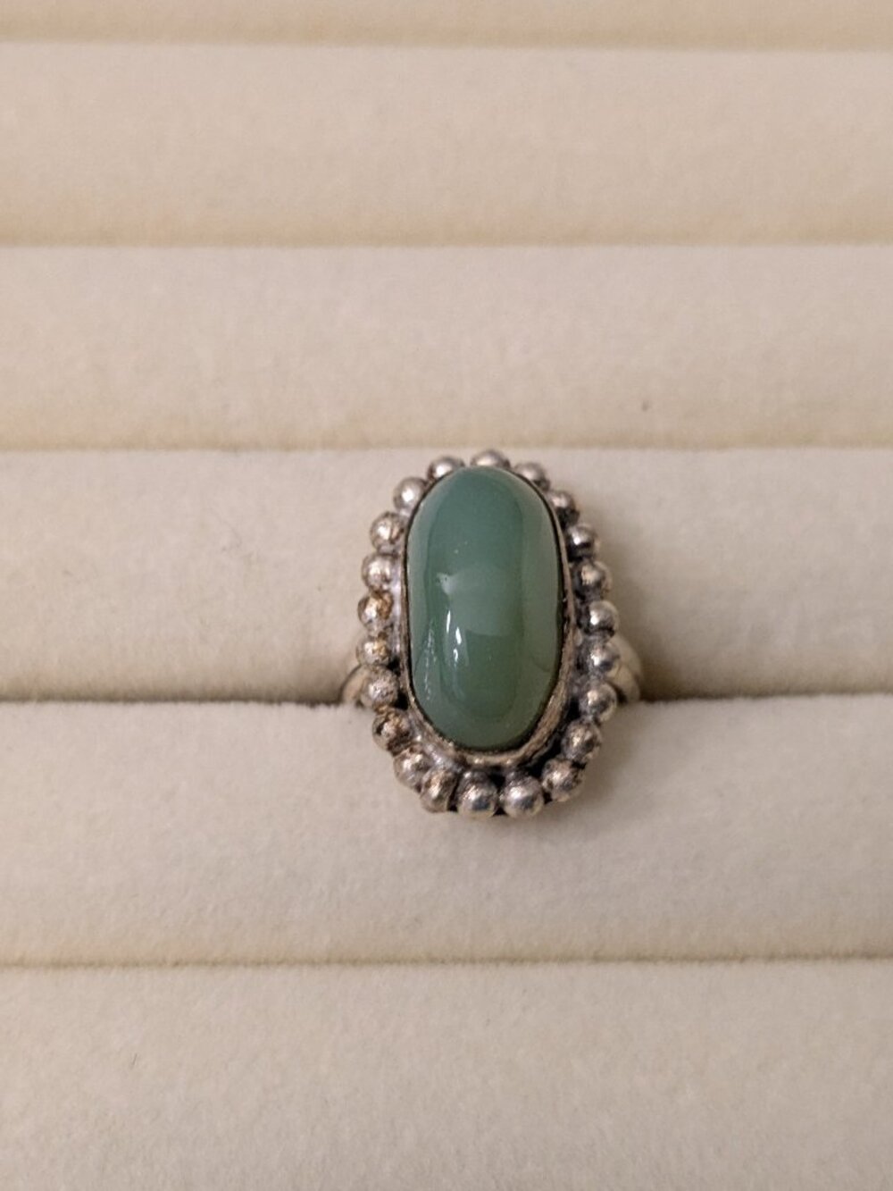 Size 5 Ring 925 Silver with 1" Green Stone